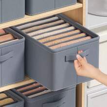 6 Grids With Washable Foldable PP Board Clothes And Trousers Storage Box - 深灰色 - 查看 4
