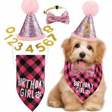1 Set Pet Birthday Party Decorations, Including Pet Bandana, Birthday Hat, Banners, And Bow Tie For Male & Female Pets, Pet Birthday Celebration & Decoration
