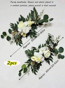 2pcs/Wedding Arch Flower, Rustic Faux Floral Charm For Frieze, Green Leaf Rose Peony Door Wreath, Home Decor, Wall Decor, Anniversary Decor, Party Birthday, Mother's Day Gift