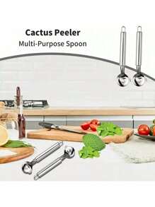 4/3/2/1 Piece Cactus Peeler Set - Stainless Steel Fruit And Vegetable Peeler, Spoon Melon Baller And Seed Remover - Easy-To-Use Kitchen Gadgets For Home And Restaurant - Silver - View 3