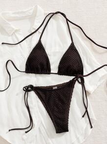 New European-Style Women Bikini Set, For Summer Beach Vacation - Brown - View 3