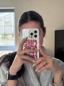 Heart Pattern Shockproof Acrylic "More For Love" Couple Matching Phone Case Compatible With IPhone 11/12/13/14/15/15plus/16/16promax/16pro/16/16plus/11pro/11promax, Punk Style Waterproof Shockproof Anti-Fall Scratch Resistant Spring Anniversary Gift - Black - View 1