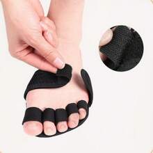 1 Pair Adjustable 5-Finger Forefoot Pads, Polyester Fiber Dance & Yoga Cushions, Hand-Washable Strap Design, Black - Size L - View 3