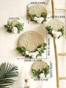 1/5 vòng hoa trang trí tường bằng rơm đan thủ công - Trang trí hoa treo phong cách mộc mạc Boho với hoa hồng trắng nhân tạo và lá xanh, hoàn hảo cho mùa xuân/hè, đám cưới, Ngày của Mẹ, nhà và phòng khách theo phong cách nông trại. - Nhiều màu - Xem 17
