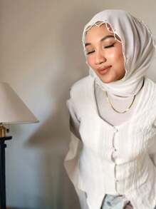 1 pièce Foulard hijab en mousseline de soie pour femmes avec décoration de chaîne en dentelle perlée pour mariage, festival, fête