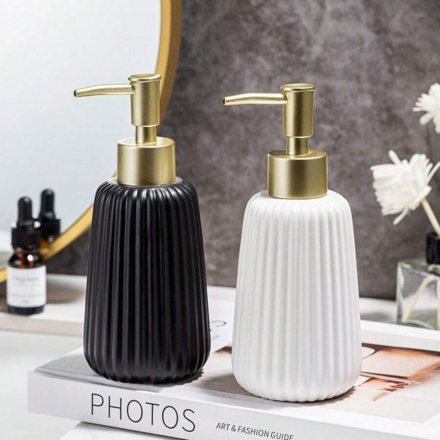 300ml Botella de cerámica con dispensador de bomba, dispensador recargable simple de cerámica para jabón de manos/champú/gel de baño para decoración del hogar y baño, decoración de otoño, vuelta al colegio