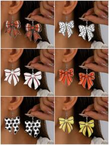 1 Pair Wooden Creative Sports Theme Football Olive Ball Bowknot Earrings, Suitable For Women Everyday And Festivals - Multicolor - View 9