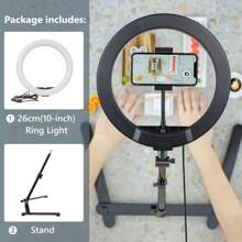 AXNEN Luz de anillo para selfie de 10", luz de anillo LED regulable con trípode de sobremesa ajustable y soporte para teléfono celular con ángulo ajustable para grabación de video, transmisión en vivo, pintura, maquillaje y arte de uñas