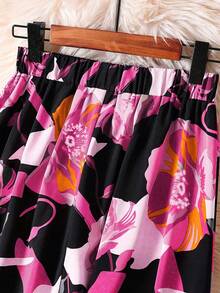 女士度假植物印花松紧腰长裙