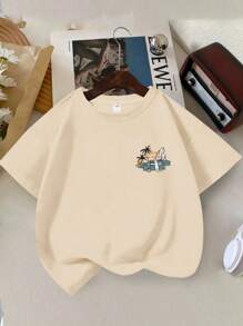 Camiseta de cuello redondo con estampado de playa para niño preadolescente, camiseta casual de verano para niños, camiseta suave