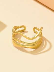 1pc Elegant Geometric Multi-Layer Line Openwork Stainless Steel Ring, Simple Minimalist Shiny Metal Adjustable Finger Band For Women, Daily Wear - Silver - View 2