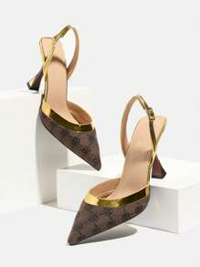 女士经典复古花卉图案尖头高跟鞋，时尚后跟系带露趾高跟鞋，优雅迷人，适合搭配派对礼服，花卉刺绣高跟鞋，春夏百搭，棕色正装鞋，舒适简约，适合通勤、购物、聚会、派对等正式场合。 - 深棕 - 查看 4