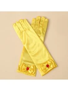1 par de luvas de seda de leite infantil com conjunto de varinha mágica de coroa, luvas mágicas de cetim estilo princesa - Amarelo - Ver 8