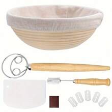 Set de cestas para fermentar pan, 10 pulgadas ovaladas, cestas de ratán con utensilios y suministros para hornear masa madre, kit de regalo para fermentación - multicolor - Ver 12