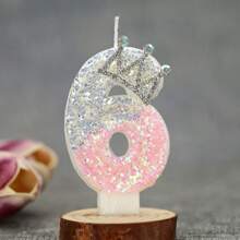 1 Pc Crown Crystal Silver-Pink Creative Number 0-9 Candles For Birthday Party Cake Decoration Atmospheric Feeling Birthday Baking Plug-In Decoration Suitable For Girls, Goddess,Princess Female Anniversary Celebration Supplies Gifts Graduation,Wedding