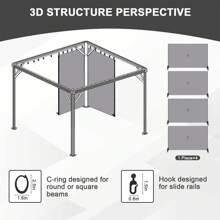 Aoodor 10' X 10' Gazebo Curtain Set Protecting Privacy Side Walls 4 Panels (Curtain Only) - 灰色 - 查看 5