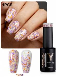 YOKEFELLOW 10ML 亮片凝胶指甲油，不对称五角形圆形彩色亮片春夏花园风格粉色橙色紫色蓝色指甲油可浸泡 UV LED 适用于美甲沙龙 DIY 在家适合女士女孩 2025 新品