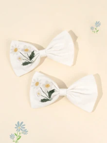 2 PIEZAS Horquillas con lazo floral blanco bordado para niñas, pasadores de pelo con bordado de margaritas como accesorio de pelo para niños