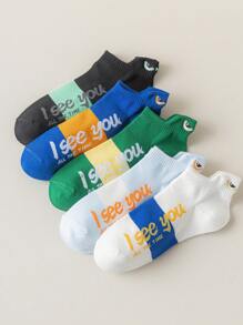 5 Pairs Men's Colorblock Shallow Boat Socks, No Show Socks, Suitable For Casual & Sports Wear, Spring/Summer - Multicolor - View 10