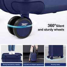 SUNROAD 3pièces avec protections d'angle Valise de voyage , 20/24/28 pouces, coque rigide, roulettes pivotantes à 360 degrés, multifonctionnelle, grande capacité, légère, multicolore à la mode - 3 en 1 Marine - Voir 8