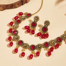 3 cái/bộ Thanh lịch Retro Hợp kim Hoa Có màu sắc Hạt Vật rủ xuống Phong cách Bohemian Bộ trang sức Thích hợp Đối với Của phụ nữ Hằng ngày Lễ cưới Mặc Quý cô Qủa tặng Phụ kiện Bộ - loại hoa - Xem 9