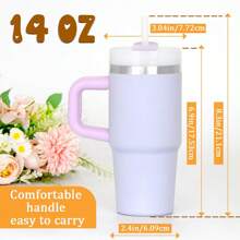 1Pcs 14 Oz Kids Tumblers With Handle, 14 Oz Mini Cup For Kids, Stainless Steel Double Wall Vacuum Insulated Cup With Handle, Straws And Lid, Suitable For Home, School & Outdoor Use (Hot Pink) - Kem - Xem 3