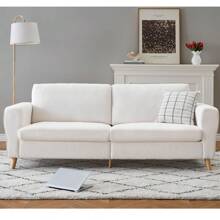 84'' Mid-Century Sofa Couch, Large Sofa With Streamlined Armrests And Wood Feet, Boucle Couches For Living Room, Bedroom - White - View 1