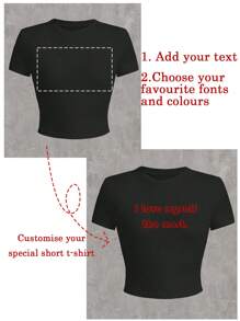 定制女士短袖T恤，可添加您自己的文字（名人名言/个性化词语/姓名/数字/短语等），时尚、休闲、简约、个性化、定制、独特，男装、胶囊衣橱、男士基础款/街头服饰，送给他的理想礼物，男友、家人、朋友，生日、度假/节日、学校/比赛、运动/攀岩，季节性精选，户外运动，定制女士黑色夏季运动上衣，健身服 - 黑色 - 查看 2