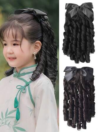 Extensión de cabello sintético con diadema de princesa romana, coleta retro estilo princesa rizada para niños, cola de caballo, accesorios de moda para el cabello