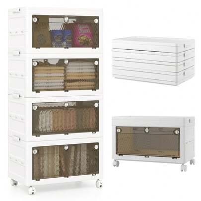 4-Tier Stackable Storage Bins Bedroom Collapsible Storage Boxes-White