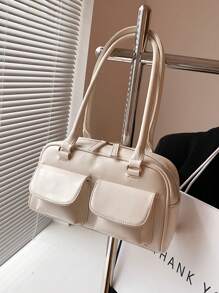 Large Capacity PU Solid Color Simple Shoulder Bag For Women, Fashion Versatile Suitable For Daily, Shopping, Dating, Traveling, Gift