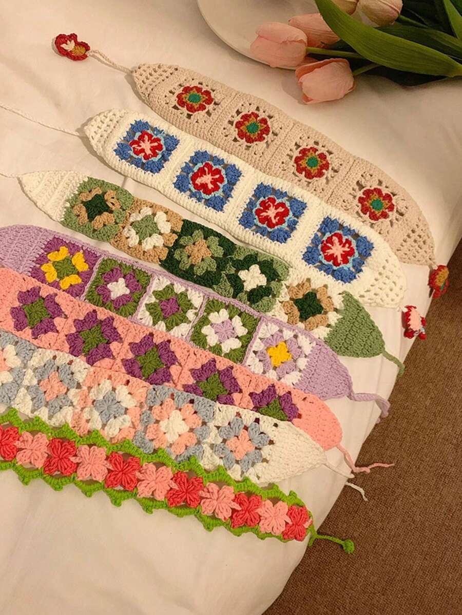 1pc Floral Crochet Knitted Headband, Spring & Summer Ins Style Decorative Headband, Handmade Woven Contrast Color Retro Floral Hair Band, Sweet Knitted Headscarf,Hair Accessories,Turban Headband, Hairband