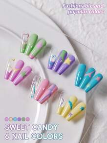 XEJAYI 6色糖果色凝胶指甲油套装，UV LED 浸泡式指甲凝胶，半永久性，DIY沙龙级美甲凝胶，适合春夏美甲 - 彩色 - 查看 3