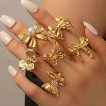 时尚优雅不锈钢金花开口戒指 - 款式2 - 查看 1