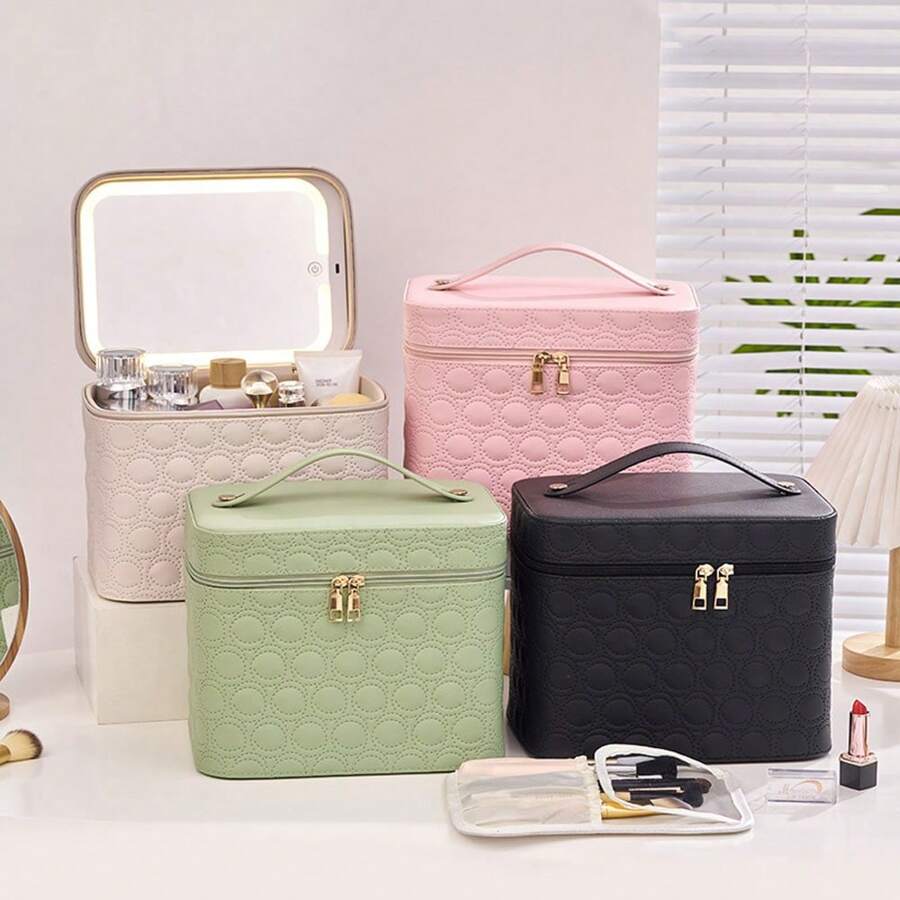 NetHong Makeup Bag With LED Mirror Vanity Case Beauty Box Make Up Travel Cosmetic Bag UK,Storage Drawers,Jewellery Organiser,Beauty Products