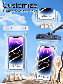 1 件可定制文字防水手机袋，防震触摸屏透明防水手机袋，适用于潜水、桑拿、淋浴、防污染、可拆卸肩带和手柄