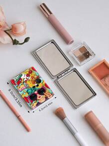 1 件千禧女孩口号系列化妆镜，可折叠轻薄便携式手持镜，PU 皮套，不锈钢金属真空电镀，适合所有场合和所有人，可折叠方形口袋镜 - 彩色 - 查看 5