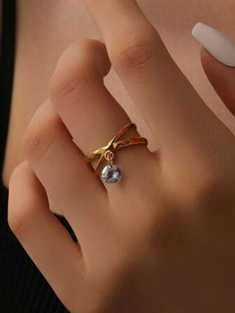 1 件可调节不锈钢金色开口戒指