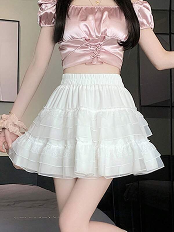 Women's Solid Color Layered Casual Mini Skirt For Summer