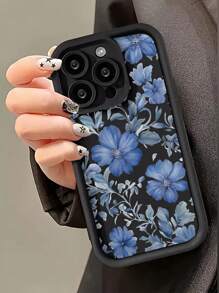 Bloem 1pc Blauw Bloemenpatroon Beschermhoesje Compatibel met iPhone 15, iPhone 14 Pro Max, iPhone 16, iPhone 16 Pro, iPhone 13, iPhone 14, iPhone XR, iPhone 15 Pro Max, iPhone 11, iPhone 12, iPhone 11 Pro, Schokbestendige zachte telefoonhoes met volledige dekking