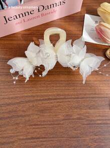 [节日配饰] 优雅蝴蝶发夹，镶有水钻和珠子 - 灵感来自 Y2K，美人鱼风格女士发夹 - 非常适合婚礼、浴室发饰 - 彩色 - 查看 8