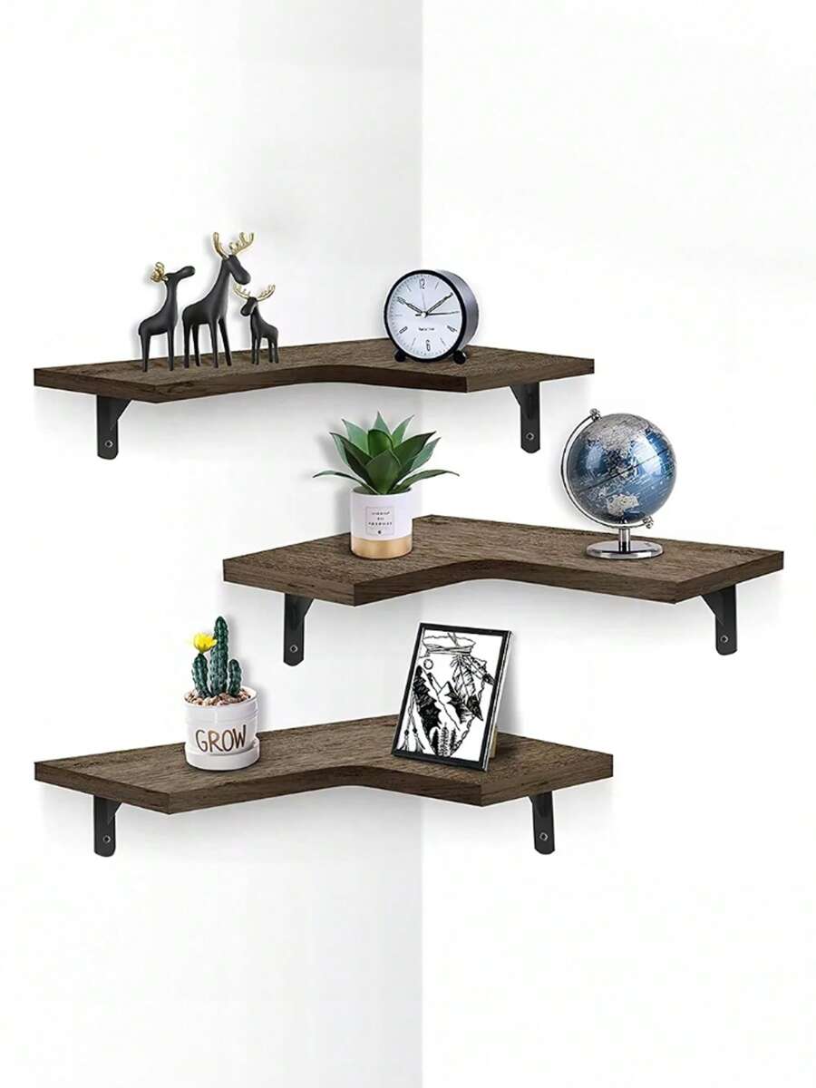 Estante Muebles Esquinero Repisa Madera Flotante Minimalista - Marrón - Ver 1