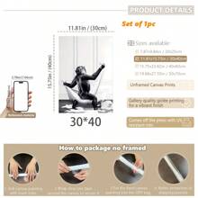 1pc, Canvas Hanging, Framed Decorative Painting, Poster, Wall Art, Monkey Taking Bath Canvas Art Print, Wall Hanging Decoration, Animal Themed Canvas Ink Artwork For Home Office, Bathroom, Living Room - Decorative Art, Modern Vintage Style, Black And White Cartoon Chimpanzee Poster Gifts Birthday Graduation