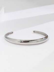 Charm-In 1pc Minimalist Smooth Openwork Bangle, Copper Electroplated Gold Jewelry, Fashionable Accessory For Women, Suitable For Daily Wear And Party - Golden Yellow. - View 14