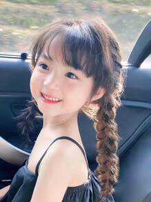 2pcs Girl Wig Braid Hair Accessories For Kids Girl Classical Traditional Child Fishbone Plait Pigtails Ponytail Headgear - Black - View 5