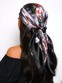 1pc Women's 90 Colors Square Scarf, Elegant Minimalist Plant & Floral Pattern Printed New Bandana, Suitable For Casual And Street Matching Scarf, Headband, Head Wrap, Accessory - Multicolor - View 10