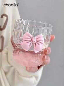 choxila 1 pieza Taza para bebida fría con lazo rosa, taza para matcha, taza de café resistente al calor, taza de vidrio de borosilicato, taza de grano vertical, taza para hacer té