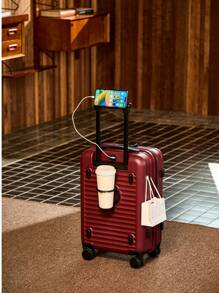 20 Inch Functional Boarding Case, Portable Suitcase With Cup Holder, Luggage With Password Lock,Solid Color Luggage Case Set : Portable Square Handside Handbag & Large Capacity Handside Travel Suitcase With Password,Large Capacity Suitcase, Functional Travel Trolley Case, Boarding Case & Luggage With Cup Holder Bag For School School Accessories School Stuff - Red - View 6