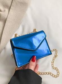 1 pièce Mini sac à bandoulière/sac messager en PU de couleur unie de nouvelle mode, petit sac carré, sac de fille personnalisé populaire avec chaîne laser brillante, couleur bonbon mode "Satisfied Bird", style triangle couverture de niche polyvalente mini sac à main de messager de fille