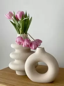 1 件北欧现代甜甜圈形空心花瓶硅胶模具，DIY 用于水石水泥混凝土树脂铸造，家居客厅装饰，桌面装饰配件模具 - 白色 - 查看 2